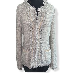 j mclaughlin frayed yellow sweater with clasps